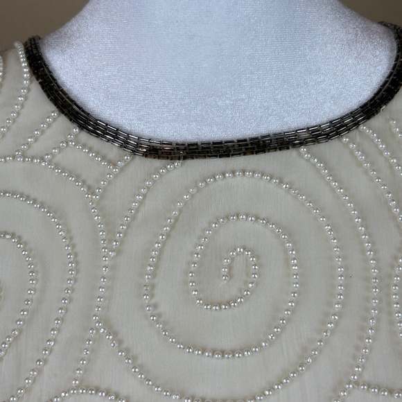 Laurence Kazar New York 100% Silk Vintage Angled Ivory Formal Beaded Midi Dress - Picture 4 of 16